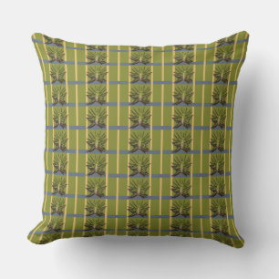 Green and Yellow Stripes with Blue Throw Pillow
