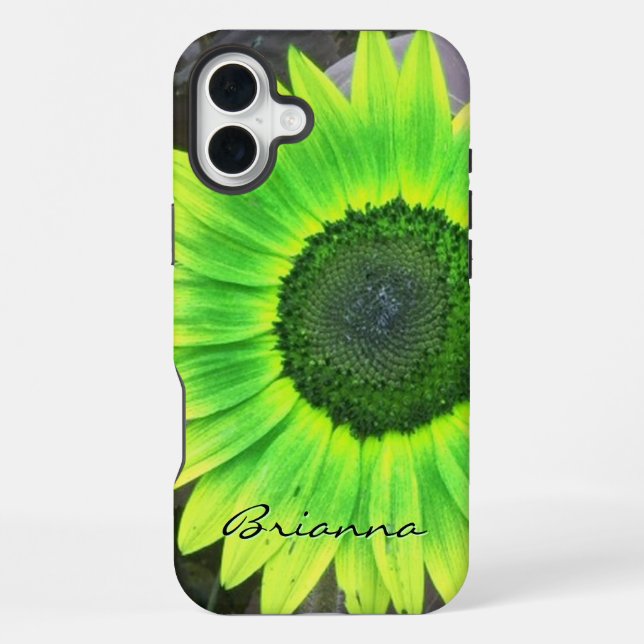Green and Yellow Sunflower *personalize* iPhone Case (Back)