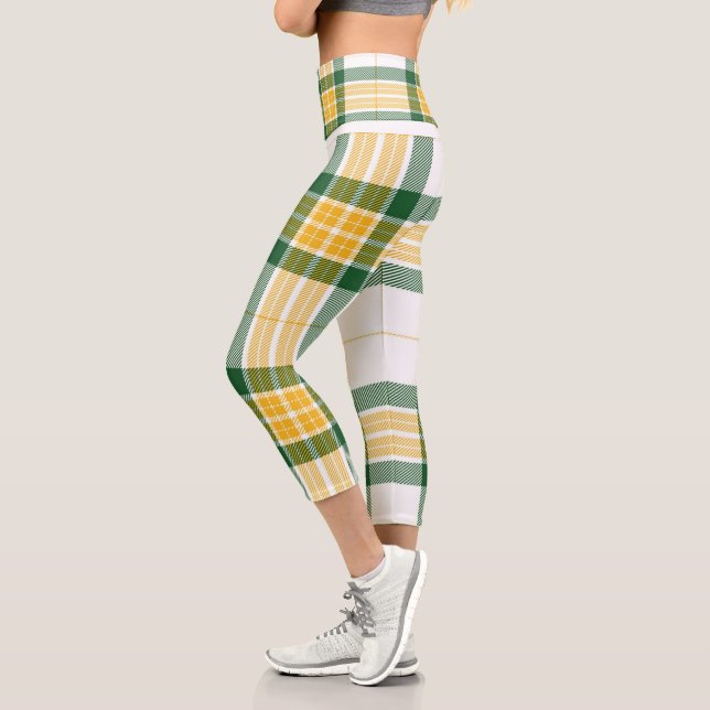 Green and yellow tartan High Waisted Capris (Left)