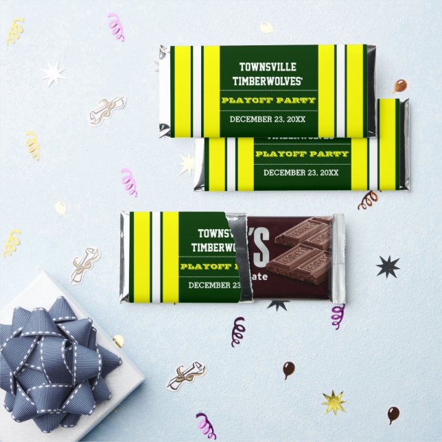Green and Yellow Team Football Party Hershey Bar Favors (Front)
