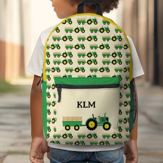 Green and Yellow Tractor Farm Monogram Boy's