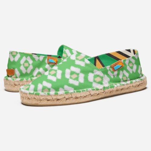 Green and Yellow Traditional Ikat Pattern Espadrilles