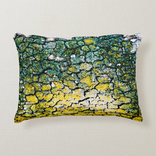 Green and Yellow Tree Bark Accent Pillow (Front)