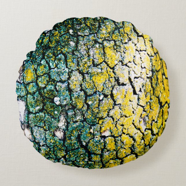 Green and Yellow Tree Bark Round Pillow (Front)