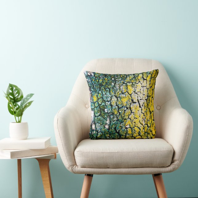 Green and Yellow Tree Bark Throw Pillow (Chair)