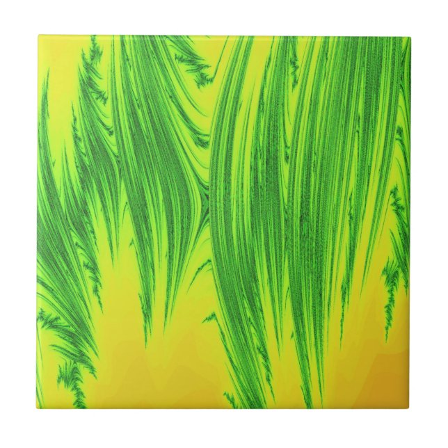 GREEN AND YELLOW WATER PLANTS CERAMIC TILE (Front)