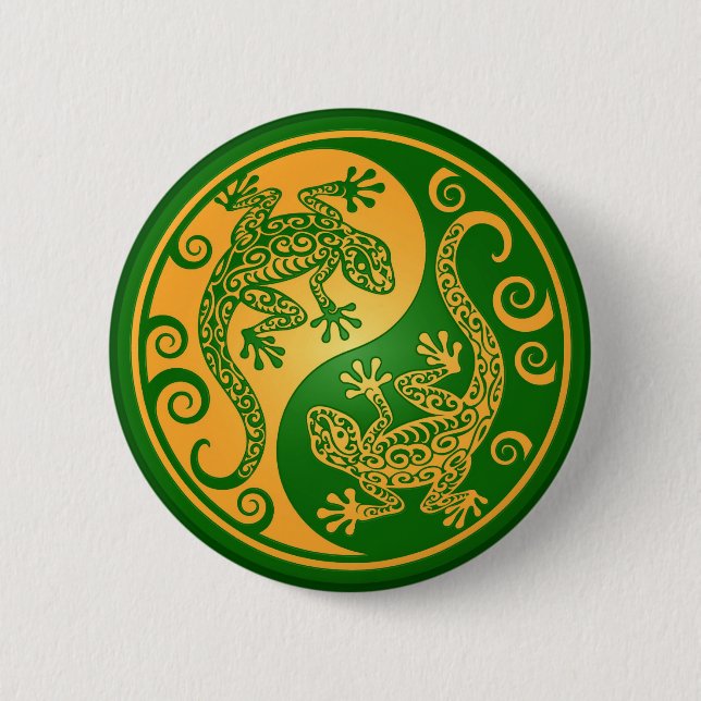 Green and Yellow Yin Yang Geckos Button (Front)