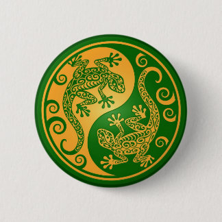 Green and Yellow Yin Yang Geckos Button