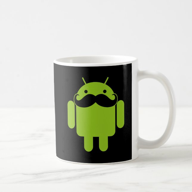 Green Android Robot Mustache on Black Coffee Mug (Right)