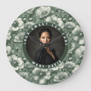 Green Anemones Flower 60Th Birthday Personalized Large Clock