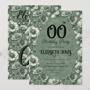 Green Anemones Petal 40Th Birthday Feminine Invitation