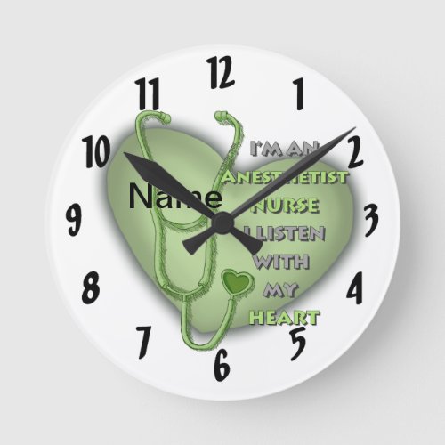 Green Anesthetist Nurse Heart custom name clock