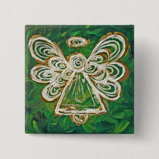Green Angel Button or Pin (Front)