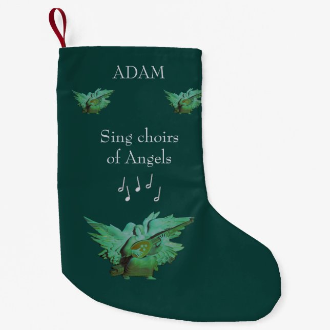 Green Angel Custom Christmas Stocking, Add Name Sm Small Christmas Stocking (Front)