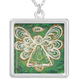 Green Angel Wings Silver Necklace