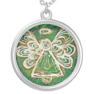 Green Angel Wings Silver Necklace Charm Pendant