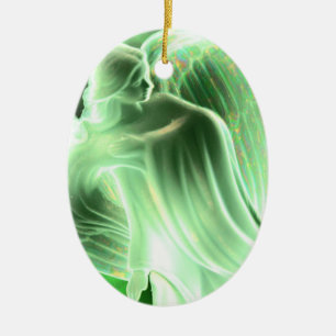 Green Angel With Saying - Oval Ornament