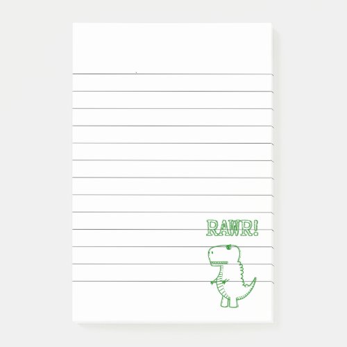 Green Angry T Rex Dino Lined Post_it Notes