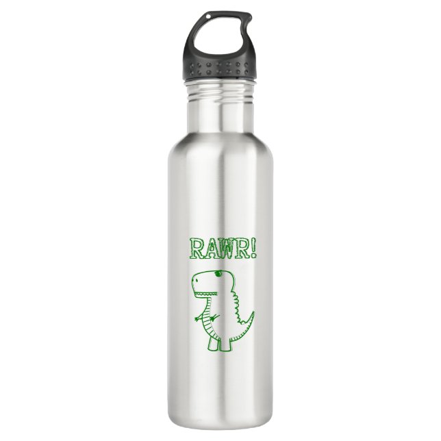 Green Angry T Rex Dino Stainless Steel Water Bottle (Front)