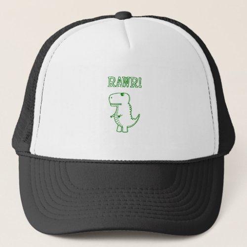 Green Angry T Rex Dino Trucker Hat