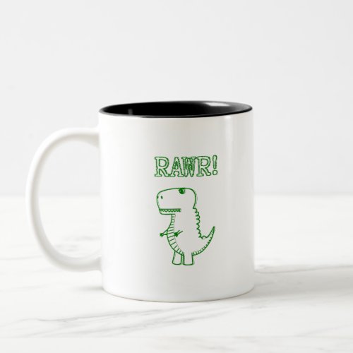 Green Angry T Rex Dino Two_Tone Coffee Mug