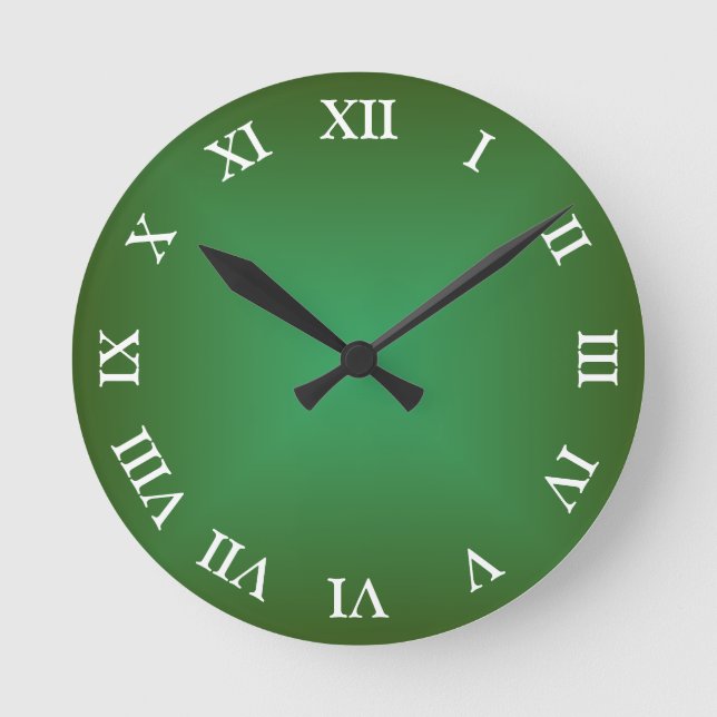 Green Angular Ombre Arabic or Roman Numeral Round Clock (Front)