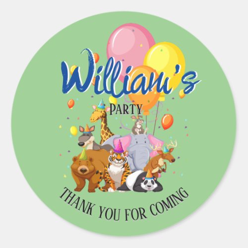 Green Animal Birthday Party Classic Round Sticker
