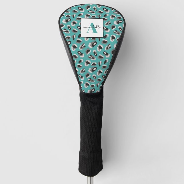 Green Animal Print Pattern Monogrammed Golf Head Cover (Front)
