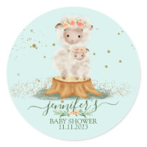 Green Animals Lamb Sheep Family Favor Classic Round Sticker