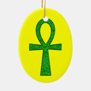 Green Ankh Ceramic Ornament