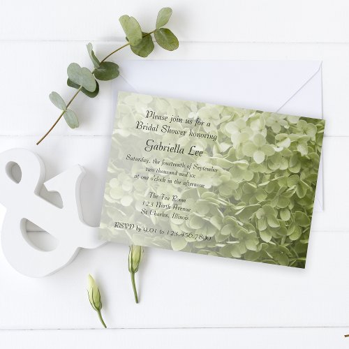 Green Annabelle Hydrangea Floral Bridal Shower Invitation