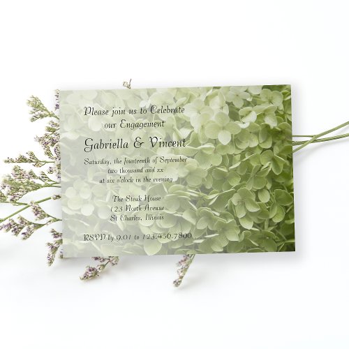 Green Annabelle Hydrangea Floral Engagement Party Invitation