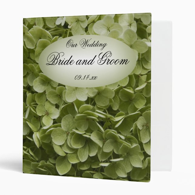 Green Annabelle Hydrangea Floral Wedding Binder (Front/Inside)
