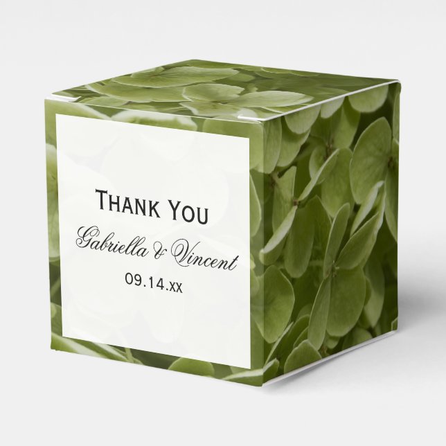 Green Annabelle Hydrangea Floral Wedding Favor Boxes (Front Side)