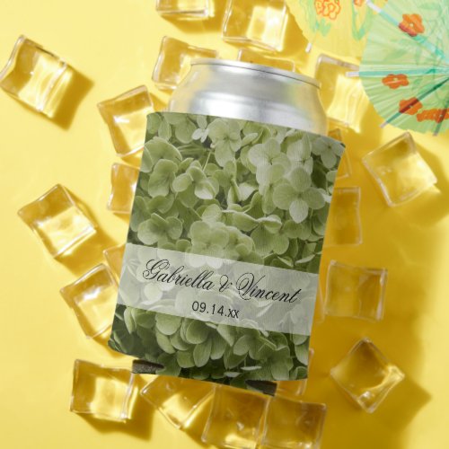 Green Annabelle Hydrangea Floral Wedding Favors Can Cooler