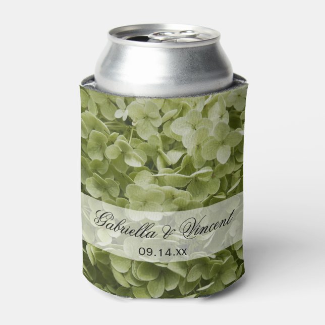Green Annabelle Hydrangea Floral Wedding Favors Can Cooler (Can Front)