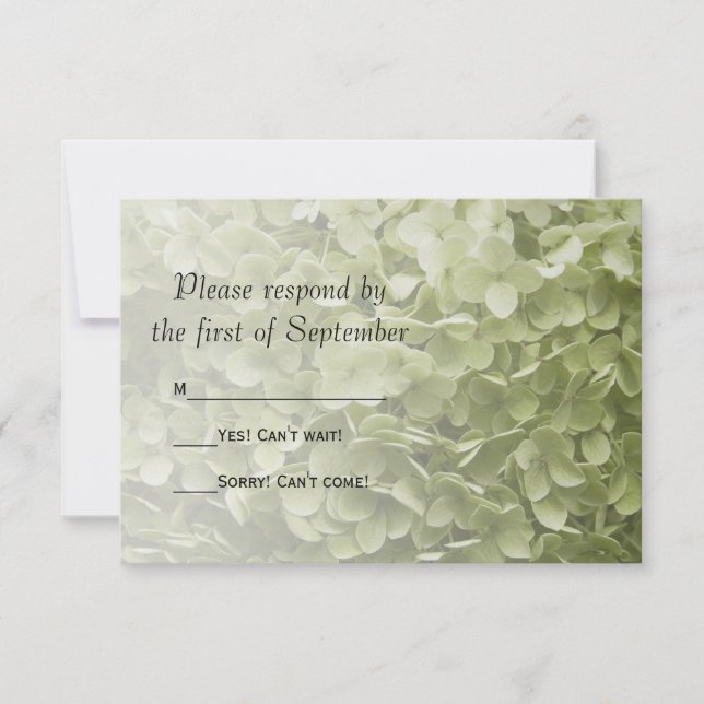 Green Annabelle Hydrangea Floral Wedding RSVP Card (Front)