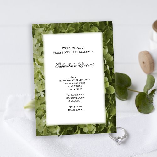 Green Annabelle Hydrangea Flower Engagement Party Invitation