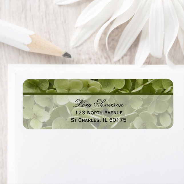 Green Annabelle Hydrangea Flower Return Address Label (Insitu)