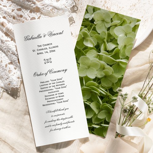 Green Annabelle Hydrangea Flower Wedding Program