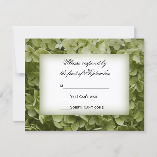 Green Annabelle Hydrangea Flower Wedding RSVP Card