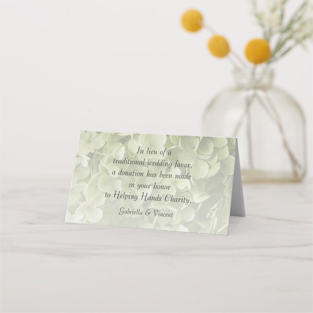 Green Annabelle Hydrangea Wedding Charity Favors Place Card (Front)