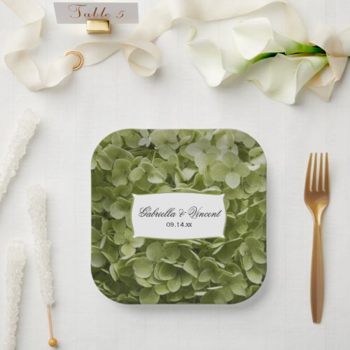 Green Annabelle Hydrangea Wedding Paper Plates