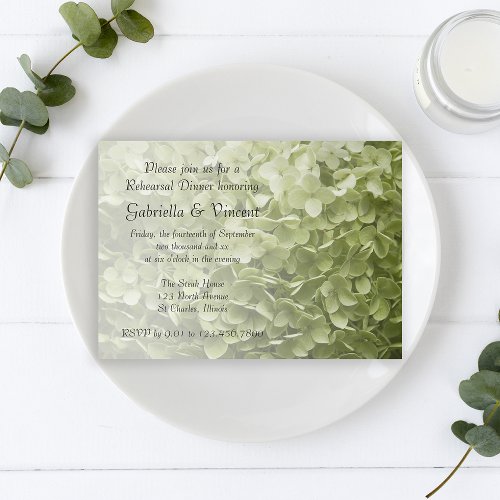 Green Annabelle Hydrangea Wedding Rehearsal Dinner Invitation