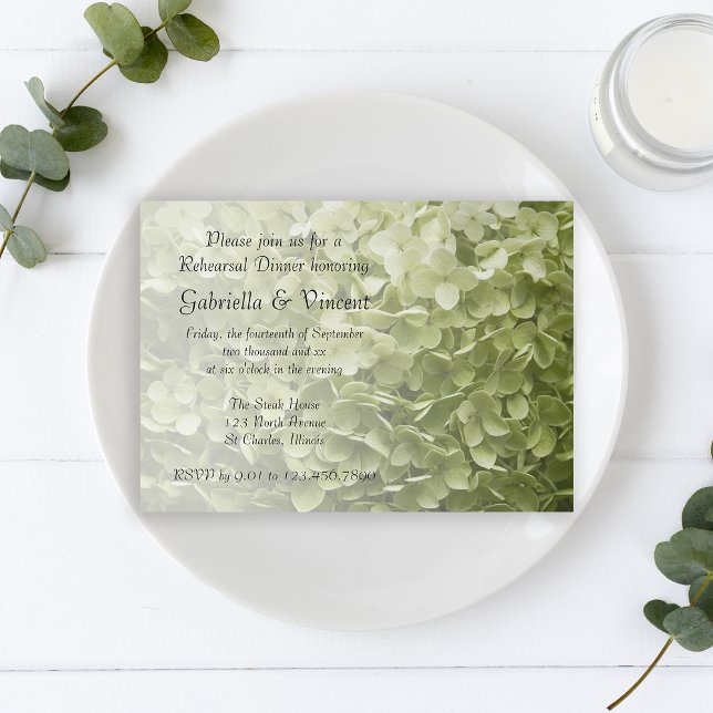 Green Annabelle Hydrangea Wedding Rehearsal Dinner Invitation (Creator Uploaded)