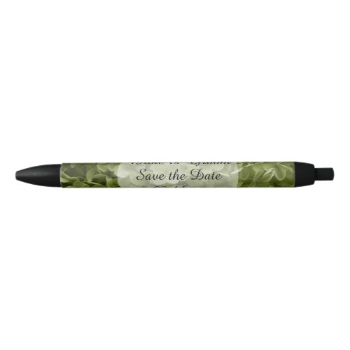 Green Annabelle Hydrangea Wedding Save the Date Black Ink Pen