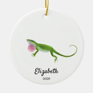 Green Anole Ornament,Custom Christmas Keepsake Ceramic Ornament