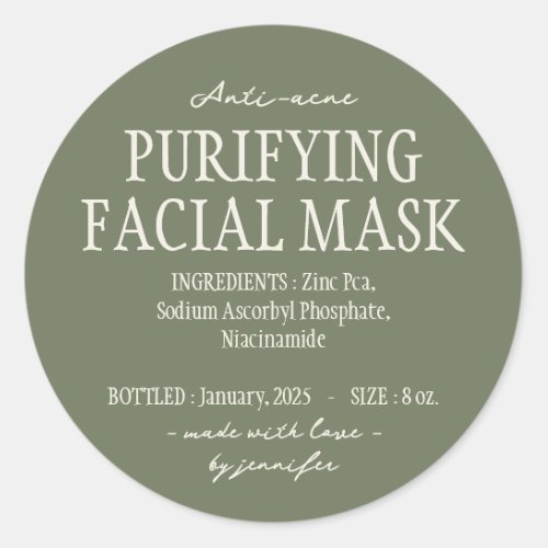 Green Anti acne purifying facial mask Ingredients Classic Round Sticker