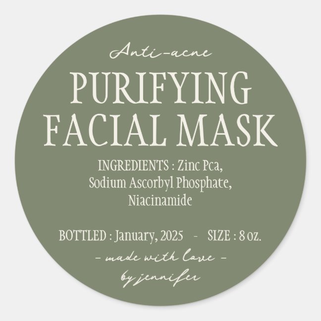 Green Anti acne purifying facial mask Ingredients Classic Round Sticker