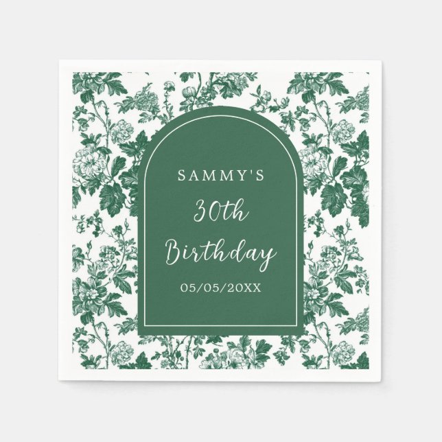 Green Antique Chinoiserie Birthday Party Napkins (Front)